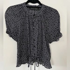 CHRISTY DAWN Semi-Sheer Floral Blouse - Medium - Navy